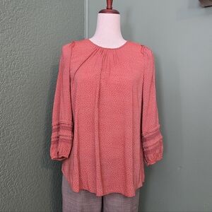 Size Large Lauren Conrad Burnt Umber Lace And Ruffle Trimmed 3/4 Sleeve Blouse